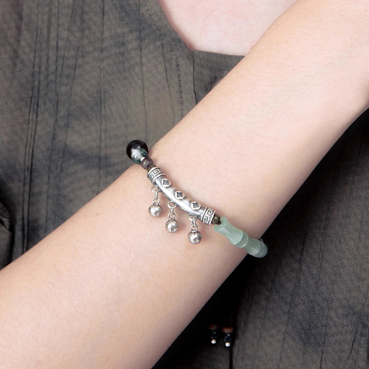 Tibetan Bell Natural Bamboo Jade Bracelet
