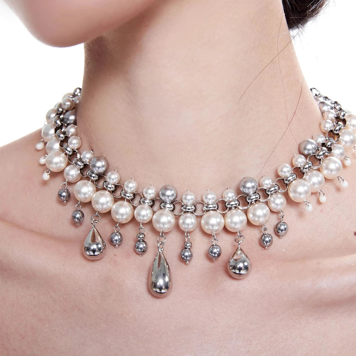 Handmade Water Drop Pearl Fringe Necklace - Elegant Design