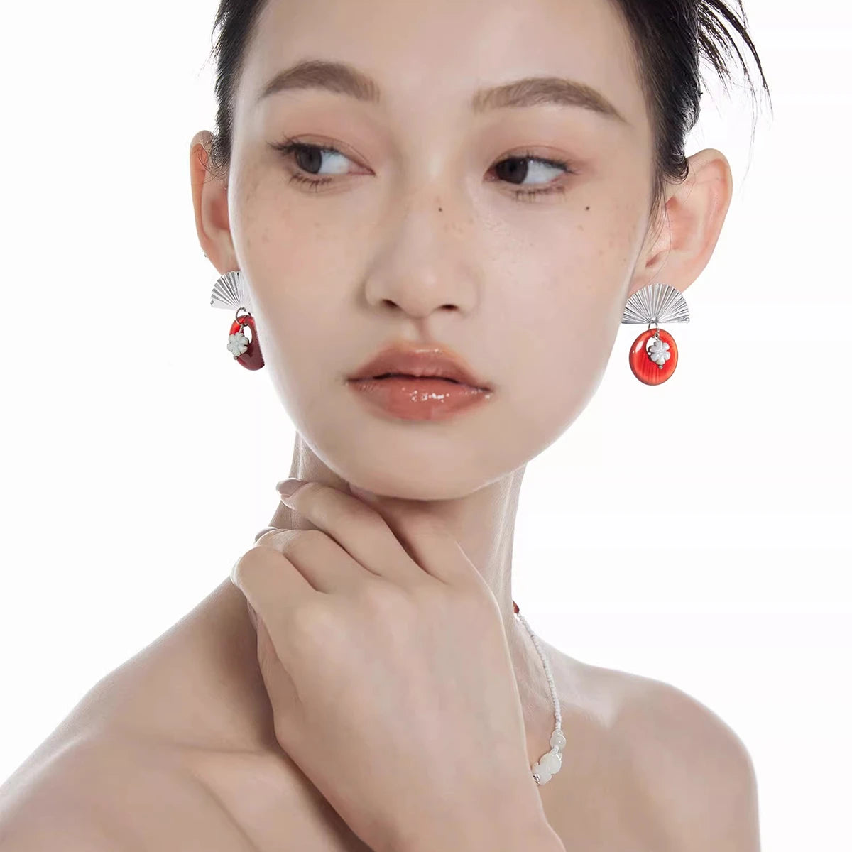 Pipa Melody Silver Fan Earrings