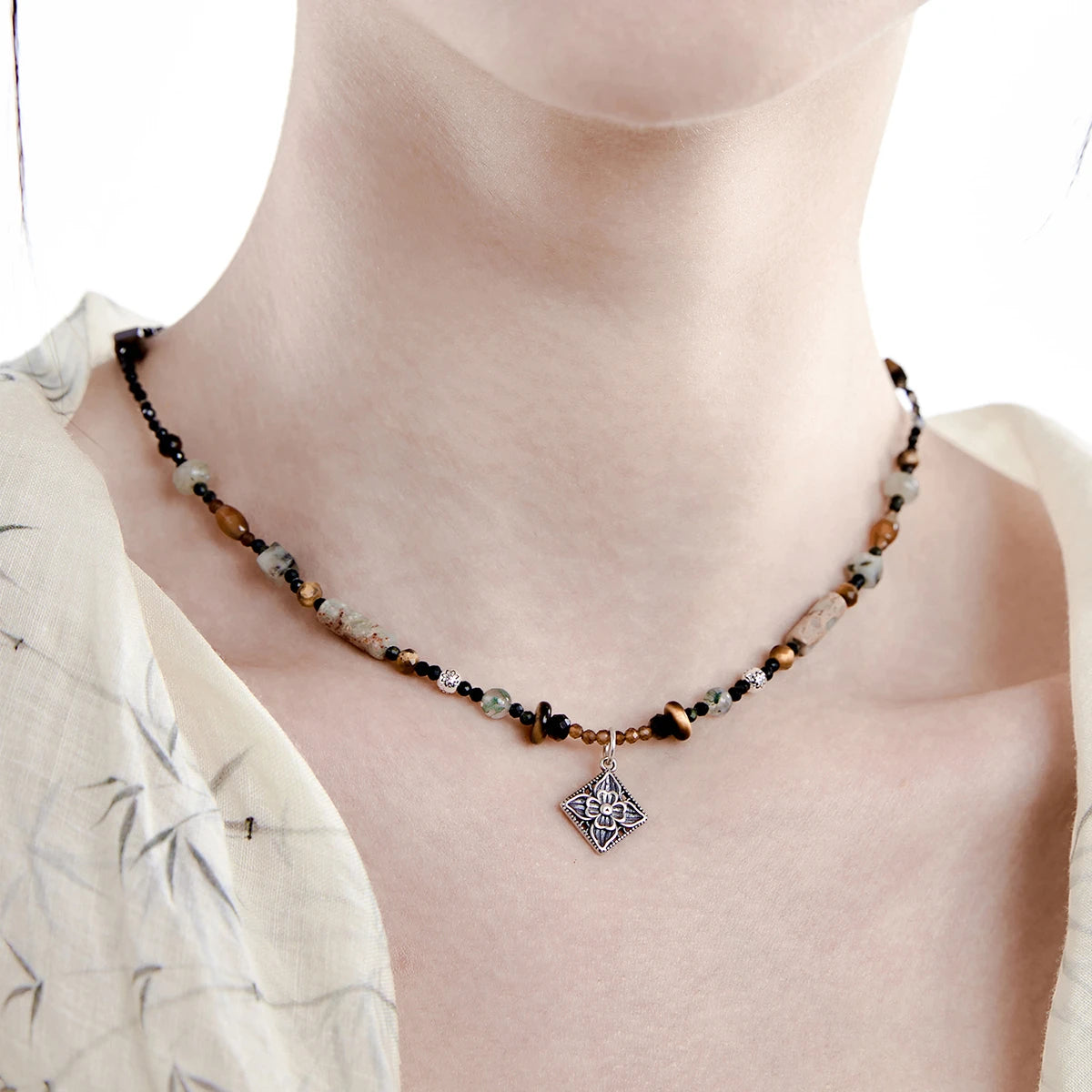 Lhasa Natural Agate Beaded Necklace