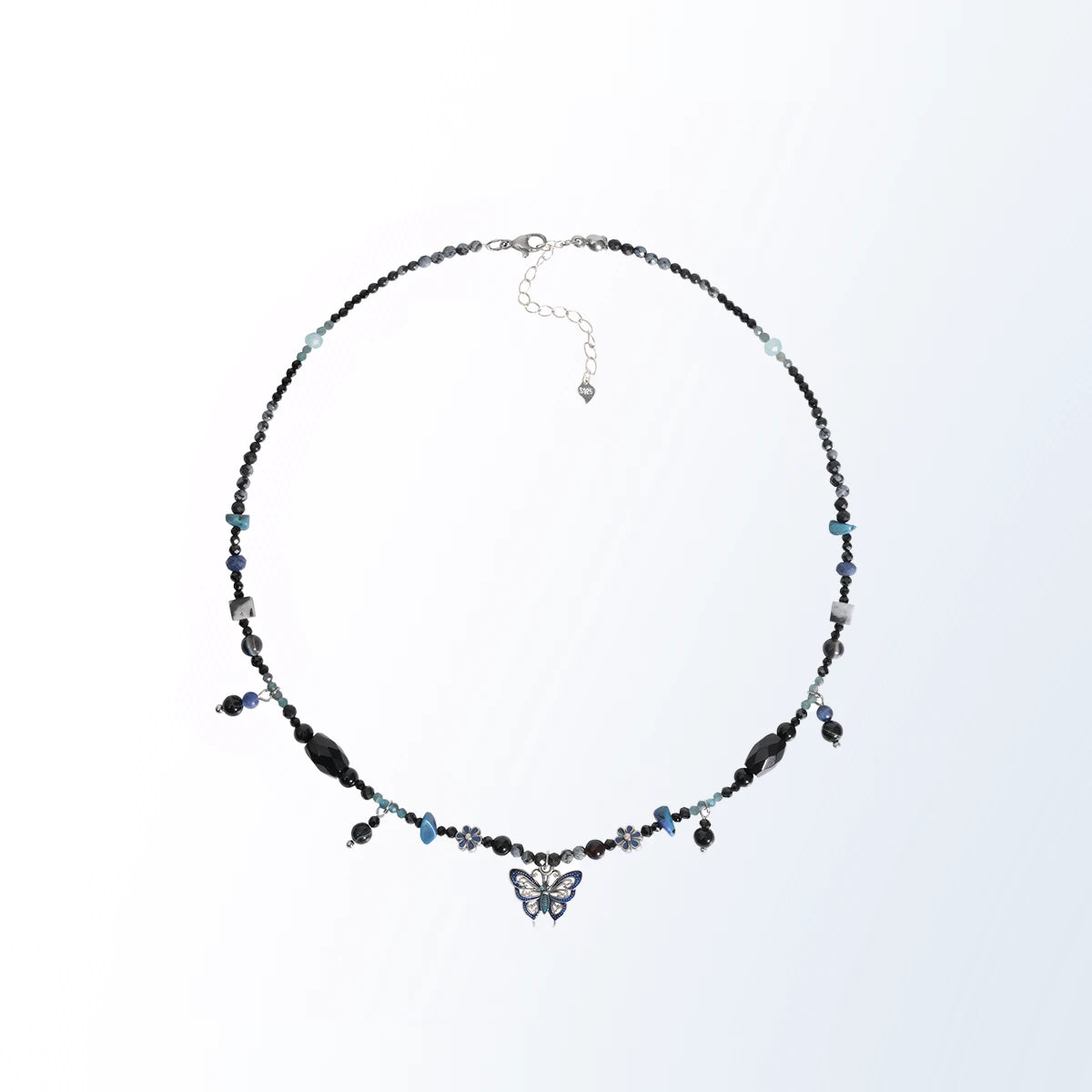 Tibetan-Style Yunnan Silver Blue Butterfly Agate Necklace